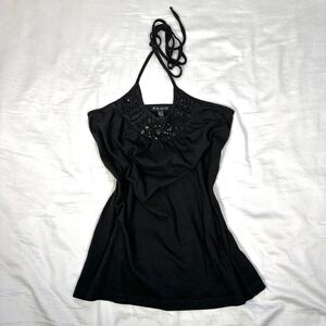 Vintage y2k Fang black beaded halter top tank top
